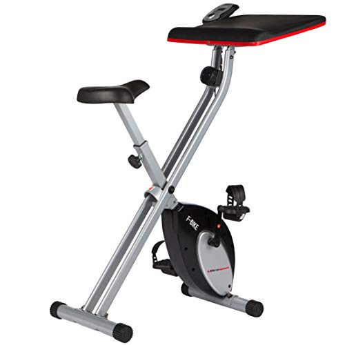 Ultrasport F-Bike Work Bicicleta estática de fitness con estación de trabajo, aparato doméstico, con consola y sensores de pulso en manillar, plegable, Plata/Negro