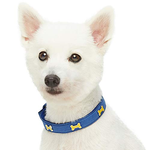 UMI. Essential Designer - Collar para Perros con Adorable Estampado de Huesos y Hebilla metálica L, Cuello 43-52 cm (Azul Oscuro)