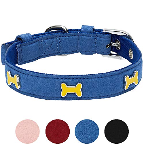 UMI. Essential Designer - Collar para Perros con Adorable Estampado de Huesos y Hebilla metálica L, Cuello 43-52 cm (Azul Oscuro)