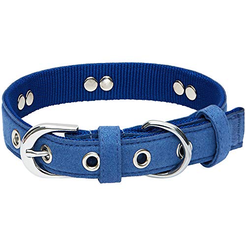 UMI. Essential Designer - Collar para Perros con Adorable Estampado de Huesos y Hebilla metálica L, Cuello 43-52 cm (Azul Oscuro)