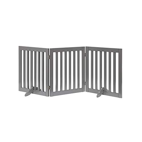 Unipaws 3 Panel 61 cm de Altura Paso Sobre la Puerta Pequeña para Mascotas Puerta de Madera Plegable para Perros Barrera Interior con pies de Apoyo 2pcs, Gris