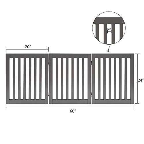 Unipaws 3 Panel 61 cm de Altura Paso Sobre la Puerta Pequeña para Mascotas Puerta de Madera Plegable para Perros Barrera Interior con pies de Apoyo 2pcs, Gris