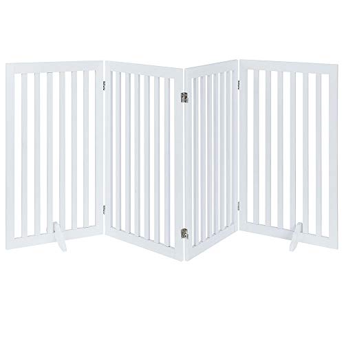 unipaws Puerta Plegable de Madera para Mascotas, con 2 Patas de Apoyo para Perros, Barrera para Interior de Mascotas, Paneles para escaleras, Color Blanco