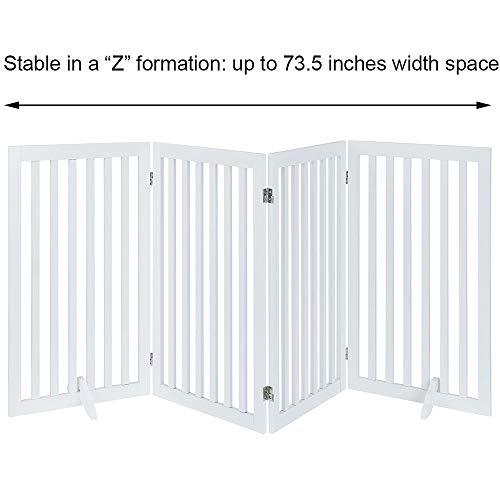 unipaws Puerta Plegable de Madera para Mascotas, con 2 Patas de Apoyo para Perros, Barrera para Interior de Mascotas, Paneles para escaleras, Color Blanco