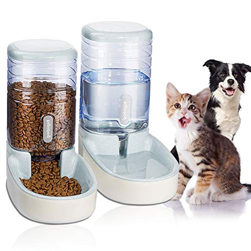 UniqueFit Pets Gatos Perros Riego automático y alimentador de Alimentos 3.8 L con 1 * dispensador de Agua y 1 * alimentador automático para Mascotas (Gris)