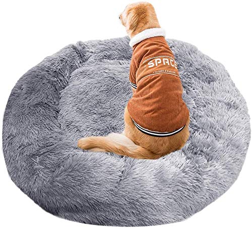 VAN+ Cama para Perros Cama Nido Redonda de Felpa Lavable Cama para Mascotas Relajante Sofá para Perros Acolchado Suave y cálido para Perros Grandes Extra Grandes-XXL:120cm Gris Claro