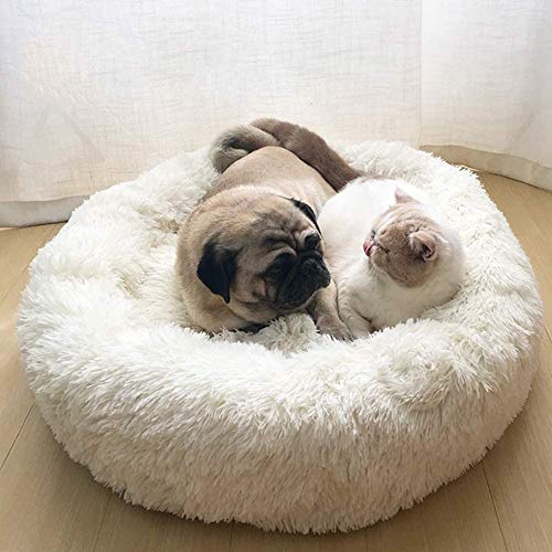 VAN+ Soft Plush Puppy Kitten Mejor colchón para Dormir Almohada para Gato con Cama para Perro Donut Redondo Cesta para Perro Caliente para Mascotas pequeñas y Medianas Lavable-XL:80 * 80 * 20cm O