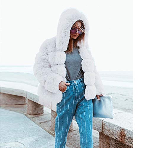 Vectry Rebajas Mujer Abrigo De Peluche Sintético Sudadera con Capucha Sudadera De Color Liso Chaqueta con Capucha Abrigo De Invierno Ropa De Abrigo De Mujer (Blanco, S)