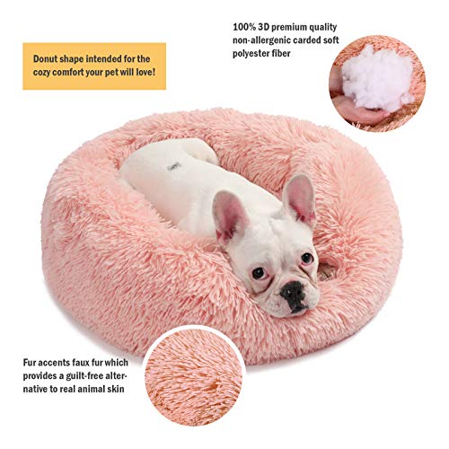 Veehoo Cama Lujosa de Piel Sintética para Perros, Cama Suave para Mascotas para Perros y Gatos Pequeña, Mediana, Grande, Cama Redonda Lavable para Gatos, S, Rosa