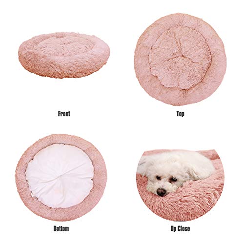 Veehoo Cama Lujosa de Piel Sintética para Perros, Cama Suave para Mascotas para Perros y Gatos Pequeña, Mediana, Grande, Cama Redonda Lavable para Gatos, S, Rosa