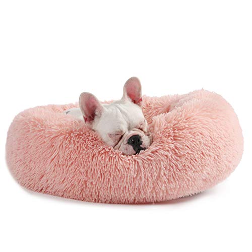 Veehoo Cama Lujosa de Piel Sintética para Perros, Cama Suave para Mascotas para Perros y Gatos Pequeña, Mediana, Grande, Cama Redonda Lavable para Gatos, S, Rosa