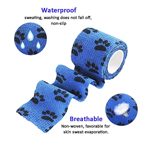 Venda Autoadhesivo, Cohesivas Cinta Banda Auto adherentes Vendaje elástico para Perros Caballos Animales, Wrap Vendas, en 4 colores, 2.5cm x 4.5m (4 rollos), 5cm x 4.5m (4 rollos)