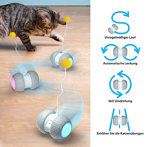 Ventvinal Bola de Gato, Juguete Gato Pelota interactiva giratoria automática de 360 ​​Grados con luz LED de Carga USB,Pelotas Ejercicio para Animal Doméstico Gatos-Batería Recargable Incorporada