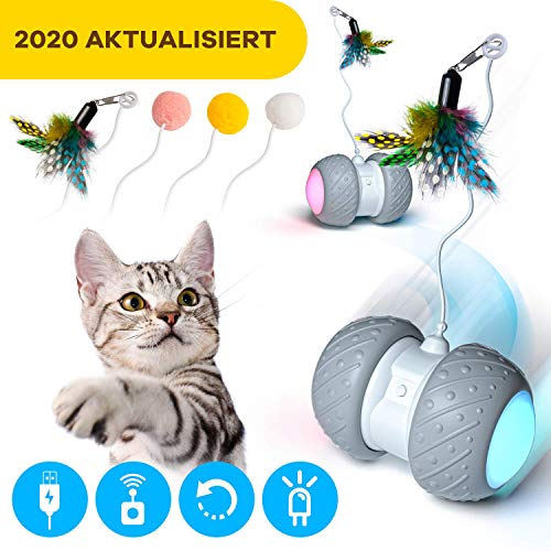 Ventvinal Bola de Gato, Juguete Gato Pelota interactiva giratoria automática de 360 ​​Grados con luz LED de Carga USB,Pelotas Ejercicio para Animal Doméstico Gatos-Batería Recargable Incorporada