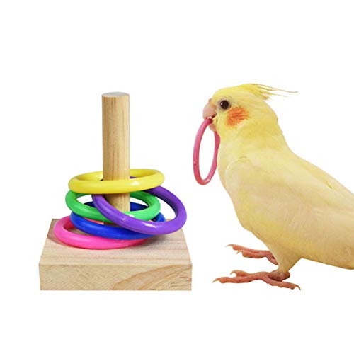 VERLOCO Loro Anillo De Pájaro De Juguete, Juguetes De Inteligencia para Budgie Perico Conure Lovebird Cacatúa, Interesante Juguete De Jaula, Base De Madera, Anillo De Plástico 7,5 X 7,5 X 6 Cm