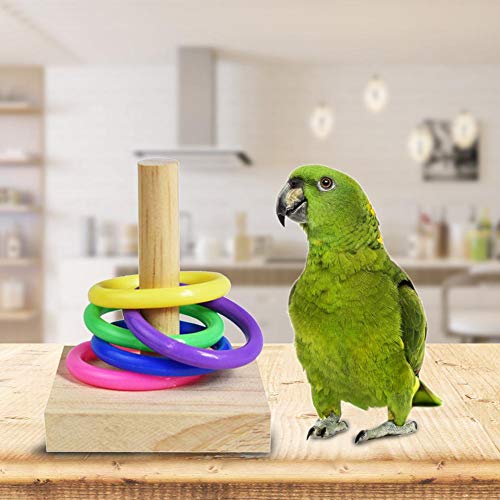 VERLOCO Loro Anillo De Pájaro De Juguete, Juguetes De Inteligencia para Budgie Perico Conure Lovebird Cacatúa, Interesante Juguete De Jaula, Base De Madera, Anillo De Plástico 7,5 X 7,5 X 6 Cm