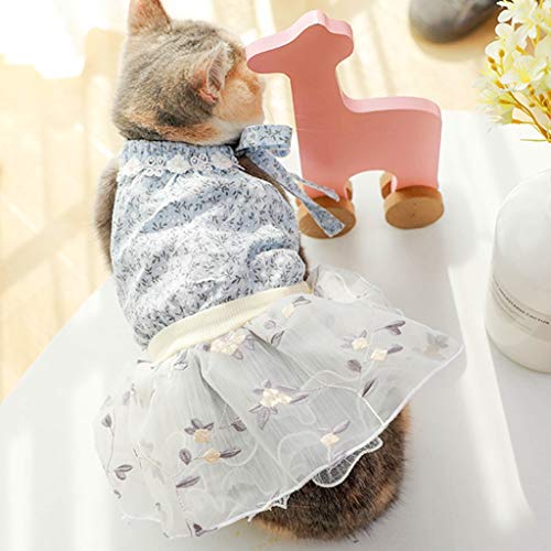 Vestido de Encaje para Perro, Vestidos de Princesa Falda Tutú para Perros con Bordado, Estampados de Floral Trajes de Tul, Transpirable y Ligero Disfraces Ropa para Gato Perrito Primavera Verano