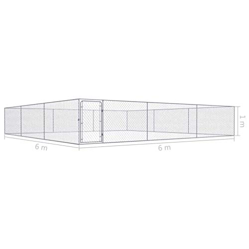 vidaXL Perrera de Exterior Acero Galvanizado 6x6x1 m Caseta Mascotas Perros