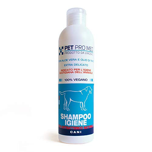 Virosac 140202 Champú Higiene 100% Vegano, Antibacteriano y dermoprotector para Perros Pet Pro Med. Pack de 250 ml de pH Neutro con Aloe Vera y tomillo.