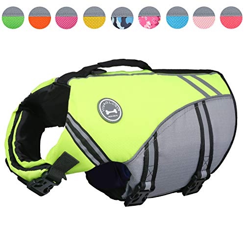 VIVAGLORY Chaleco Salvavidas para Perros Deportivo, Perros Seguridad Natación Ropa, Amarillo Brillante, S