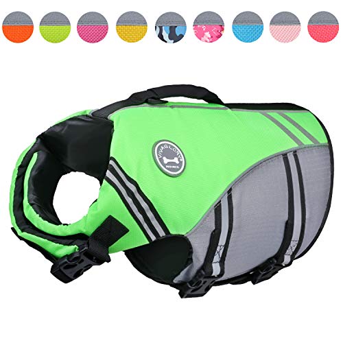 VIVAGLORY Chaleco Salvavidas para Perros Deportivo, Perros Seguridad Natación Ropa, Verde Brillante, M