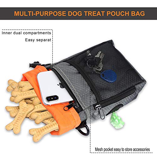 Vivi Bear Dog Treat Kit de bolsa reflectante con soporte de bolsa de caca Doggie Clicker Entrenamiento Silbato Comedero plegable Bolso de hombro impermeable Bolso de juguete para alimentador de perros