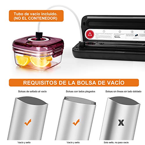 VPCOK Envasadora al vacío automático 110W Máquina del Vacío en Acero Inoxidable Sellador al vacío de Alimentos Secos y Húmedos con 10 Bolsas al vacío,Conector de Succión,Cuchillo de Corte y Marcador