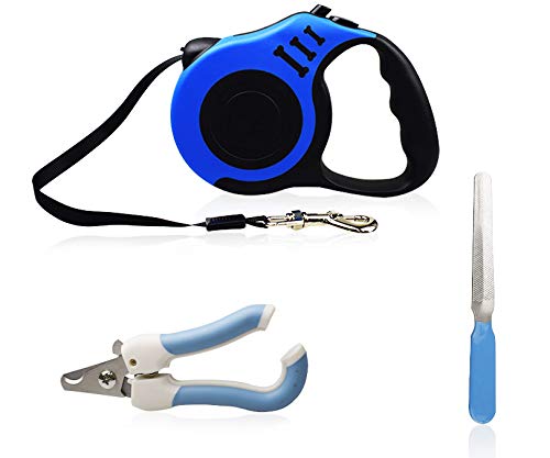 WENTS - Correa retráctil para Perros Easy One Button Brake and Lock, cordón Extensible para Mascotas pequeñas y Medianas, con Clip para el Pelo, Color Azul