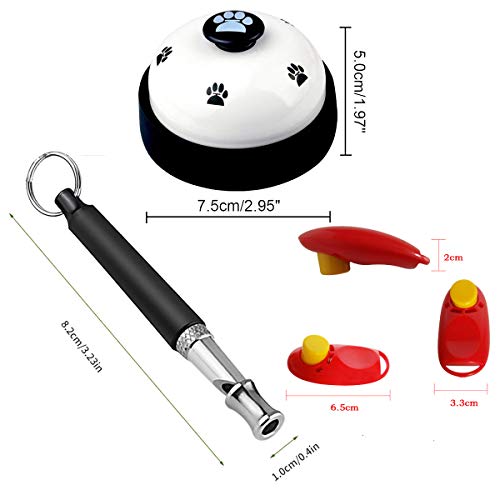 WENTS Set de entrenamiento para mascotas - 2 silbatos ultrasónicos para perros con cordón + 2 Clickers para perros con muñequera + 2 bells, la forma segura y humana de entrenar a tu mascota