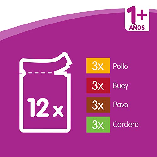 Whiskas Multipack de 12 bolsitas de 100g de selección de carnes para gatos adultos (Pack de 4)