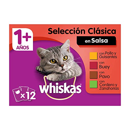 Whiskas Multipack de 12 bolsitas de 100g de selección de carnes para gatos adultos (Pack de 4)