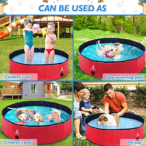 Wimypet Piscina para Mascotas o Niños Plegable, Piscina para Mascotas Bañera Plegable, Piscina para Perros, Piscina para Perros Plegable - Rojo (160x30CM)