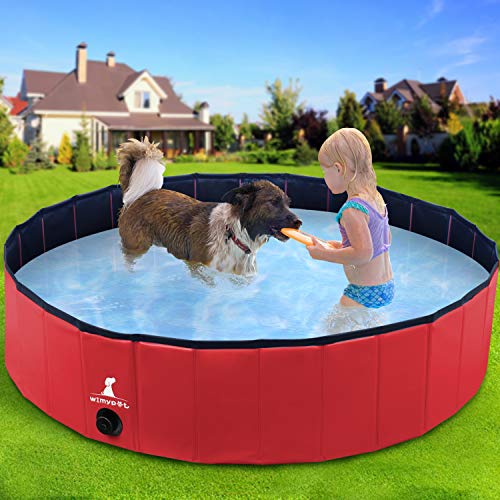 Wimypet Piscina para Mascotas o Niños Plegable, Piscina para Mascotas Bañera Plegable, Piscina para Perros, Piscina para Perros Plegable - Rojo (160x30CM)