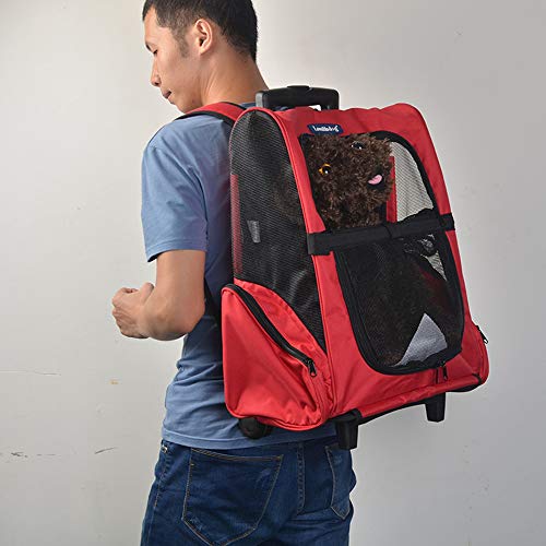 WRF Mochila para Mascotas 2 en 1, Confort portátil, Transpirable, Palanca retráctil, Durable, Mochila para Mascotas montada en el Carro, Adecuada para Mascotas de hasta 10 Kg / 11.02 Lbs (Rojo)