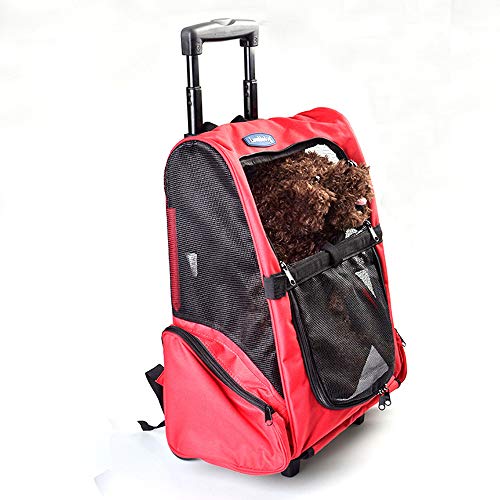 WRF Mochila para Mascotas 2 en 1, Confort portátil, Transpirable, Palanca retráctil, Durable, Mochila para Mascotas montada en el Carro, Adecuada para Mascotas de hasta 10 Kg / 11.02 Lbs (Rojo)