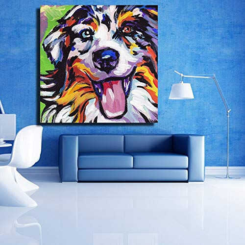 XCSMWJA Pintura Al Óleo Happy Dog ​​Decoración Paiting Decoración para El Hogar sobre Lienzo Arte Moderno De La Pared Lienzo Carteles E Impresiones Lienzo 70 * 70Cm