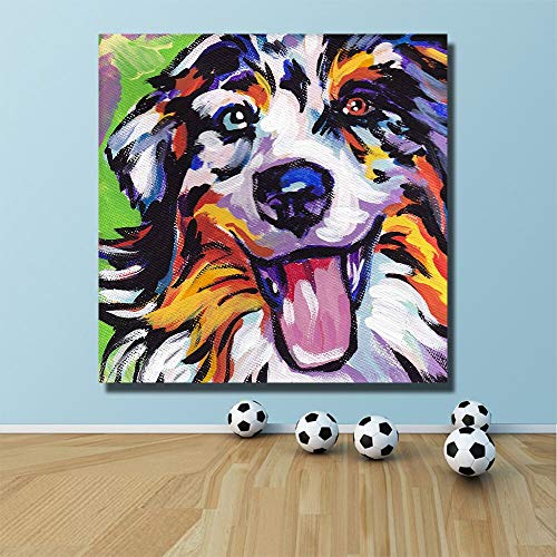 XCSMWJA Pintura Al Óleo Happy Dog ​​Decoración Paiting Decoración para El Hogar sobre Lienzo Arte Moderno De La Pared Lienzo Carteles E Impresiones Lienzo 70 * 70Cm