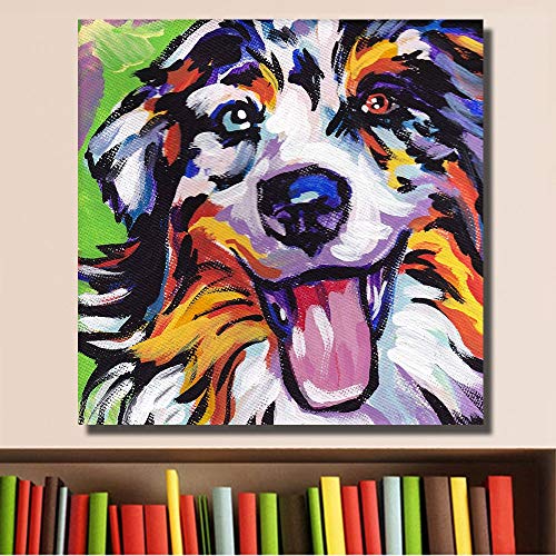 XCSMWJA Pintura Al Óleo Happy Dog ​​Decoración Paiting Decoración para El Hogar sobre Lienzo Arte Moderno De La Pared Lienzo Carteles E Impresiones Lienzo 70 * 70Cm