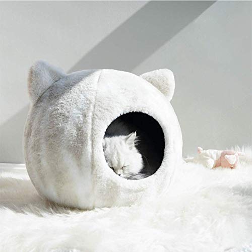 XHPWW Cama de Felpa Suave para Gatos pequeños y Cachorros, Cama Nido de Gato para Mascotas cálido semicerrado, Four Seasons Universal, 40 cm * 40 cm * 33 cm (Blanco)