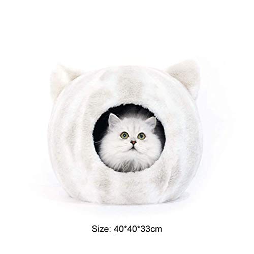 XHPWW Cama de Felpa Suave para Gatos pequeños y Cachorros, Cama Nido de Gato para Mascotas cálido semicerrado, Four Seasons Universal, 40 cm * 40 cm * 33 cm (Blanco)