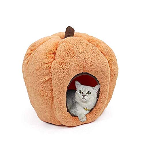 XHPWW Cama de Nido de Gato de Calabaza de Interior de Halloween Cama Nido de vellón Suave Cama de Cueva cálida, cojín extraíble Durable para Cachorros Gatito Gatos Cama