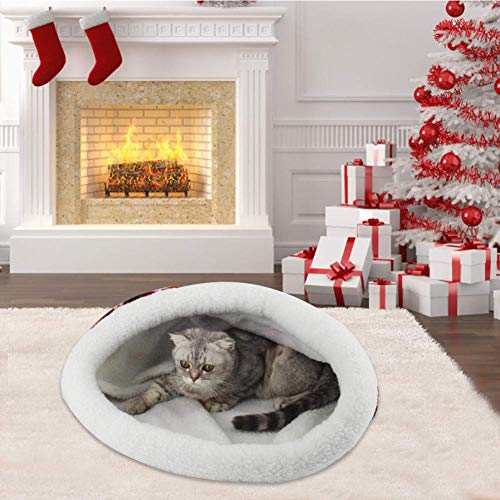 XHPWW Cama Nido para Mascotas con Sombrero navideño, Regalo de Saco de Dormir Suave y cálido para Gato y Perro, tamaño: 44 * 52 cm (Rojo)