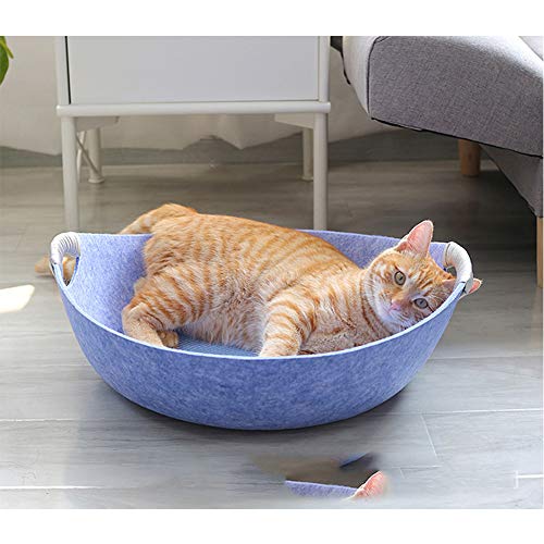 XHPWW Cama para Gatos de Fieltro Lavable y extraíble, Nido de Gato de Fieltro de Verano, para Gatos pequeños Four Seasons Universal 48 * 45 * 17 cm (Azul)-A