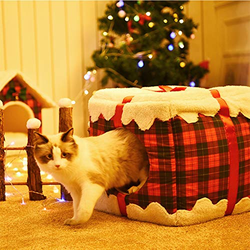 XHPWW Casa para Mascotas y sofá, Cama Nido de Gato navideño, Lavable a máquina, Antideslizante, Perro cálido Suave, Gato, Cachorro, Conejo, Nido para Mascotas, casa Cueva con cojín extraíble, 35 * 35