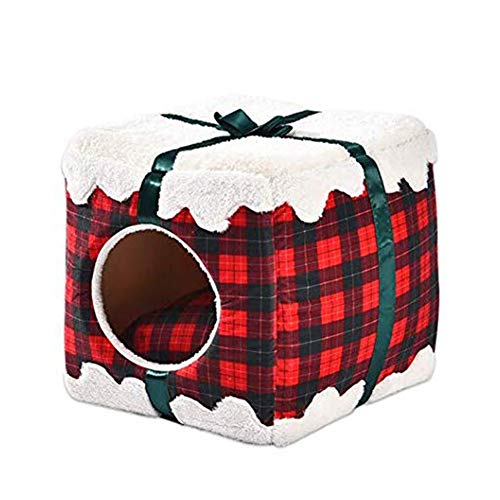 XHPWW Casa para Mascotas y sofá, Cama Nido de Gato navideño, Lavable a máquina, Antideslizante, Perro cálido Suave, Gato, Cachorro, Conejo, Nido para Mascotas, casa Cueva con cojín extraíble, 35 * 35