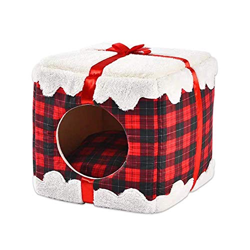 XHPWW Casa para Mascotas y sofá, Cama Nido de Gato navideño, Lavable a máquina, Antideslizante, Perro cálido Suave, Gato, Cachorro, Conejo, Nido para Mascotas, casa Cueva con cojín extraíble, 35 * 35