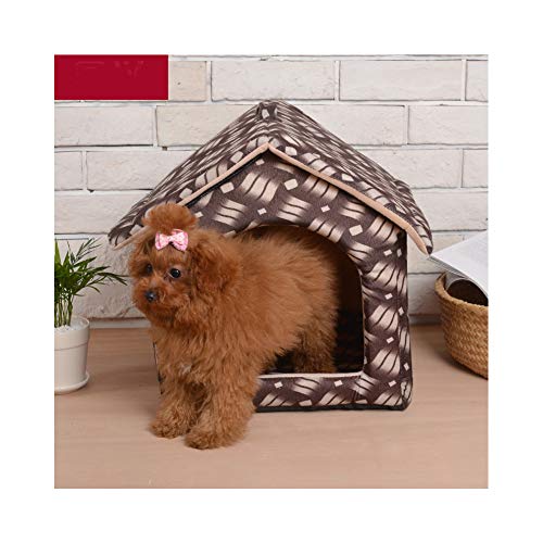 XHPWW Dog Cat House, portátil Plegable Interior al Aire Libre Dog Cat House Nest Calentador a Prueba de Viento, Suave y cómodo Refugio de habitación de Cama (Color: Leopardo)-L