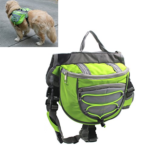 Xiaoyu mochila para perro, portabolsas ajustable, portabolsas de silla de montar, para el camping de excursionismo de viaje, verde, L