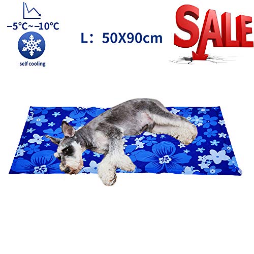 XIAPIA Manta Refrigerante Perro,Alfombra Refrescante Perro Colchoneta Cama Gato Frio Animales Colchon Mascotas para Verano,Coche Enfriador Mediano/Grande/XL (Flores, 50X90 cm)