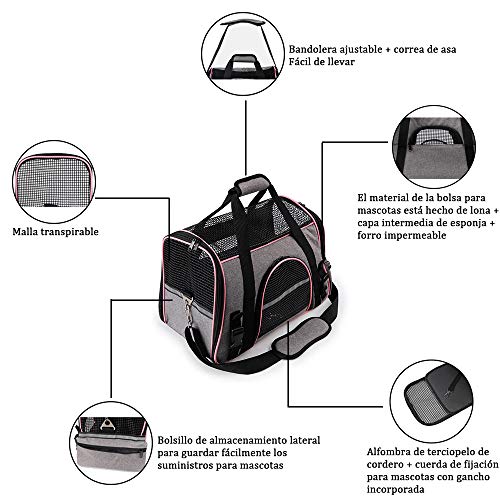 XINCHAOZ Transportin para Mascotas, Transportin para Portatil Plegable del Mascota Bolsa de Malla con Tapete, Transportin de Viaje Bolsa para Coche Viaje Avion Portador